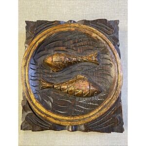 Gothic Vintage Hand Carved Astrology Zodiac Sign Pisces Wooden Plaque